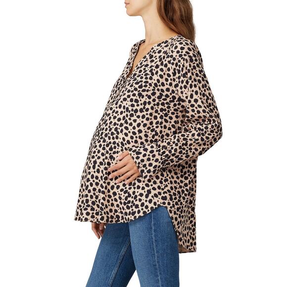 INGRID & ISABEL Brown Leopard Long Sleeve Three Button Placket Maternity Top XS - Picture 3 of 10